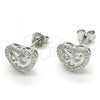 Sterling Silver Stud Earring, Heart Design, with White Cubic Zirconia, Polished, Rhodium Finish, 02.285.0087