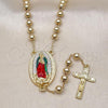 Oro Laminado Medium Rosary, Gold Filled Style Guadalupe and Ball Design, Polished, Tricolor, 09.411.0007.24