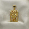 Oro Laminado Religious Pendant, Gold Filled Style Jesus Design, with White Micro Pave, Polished, Golden Finish, 05.342.0113