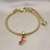 Oro Laminado Charm Bracelet, Gold Filled Style Shoes and Heart Design, Red Enamel Finish, Golden Finish, 03.341.2283.07