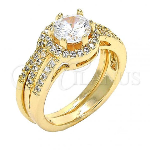 Oro Laminado Wedding Ring, Gold Filled Style Duo Design, with White Cubic Zirconia, Polished, Golden Finish, 01.284.0028.08 (Size 8)