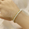 Oro Laminado Fancy Bracelet, Gold Filled Style Ball and Heart Design, with Ivory Pearl, Polished, Golden Finish, 03.405.0008.07