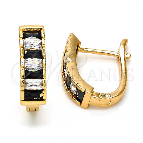 Oro Laminado Huggie Hoop, Gold Filled Style with Black and White Cubic Zirconia, Polished, Golden Finish, 02.267.0012.3.15