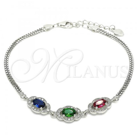 Sterling Silver Fancy Bracelet, with Multicolor Cubic Zirconia and White Micro Pave, Polished, Rhodium Finish, 03.286.0020.4.07