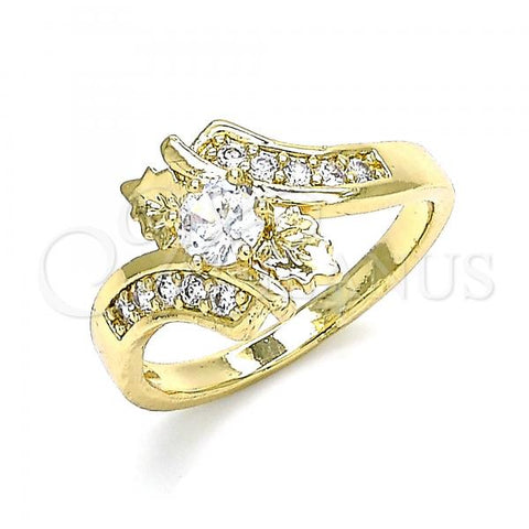 Oro Laminado Multi Stone Ring, Gold Filled Style Leaf Design, with White Cubic Zirconia, Polished, Golden Finish, 01.210.0135.09