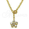 Oro Laminado Fancy Necklace, Gold Filled Style Flower and Rolo Design, with White Cubic Zirconia, Polished, Golden Finish, 04.63.1444.20