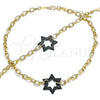 Oro Laminado Necklace and Bracelet, Gold Filled Style Paperclip and Star of David Design, with Green Micro Pave, Polished, Black Rhodium Finish, 06.341.0003.4