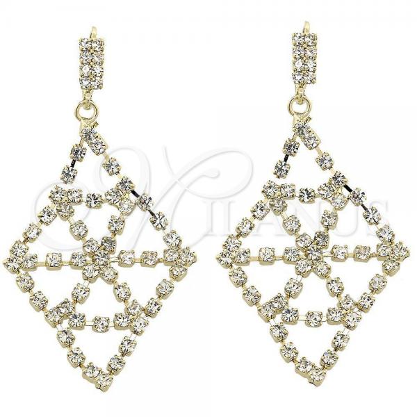 Oro Laminado Long Earring, Gold Filled Style with White Cubic Zirconia, Polished, Golden Finish, 5.124.002