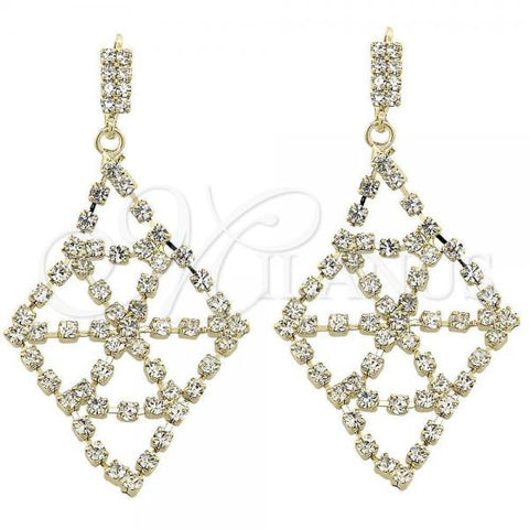 Oro Laminado Long Earring, Gold Filled Style with White Cubic Zirconia, Polished, Golden Finish, 5.124.002