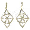 Oro Laminado Long Earring, Gold Filled Style with White Cubic Zirconia, Polished, Golden Finish, 5.124.002