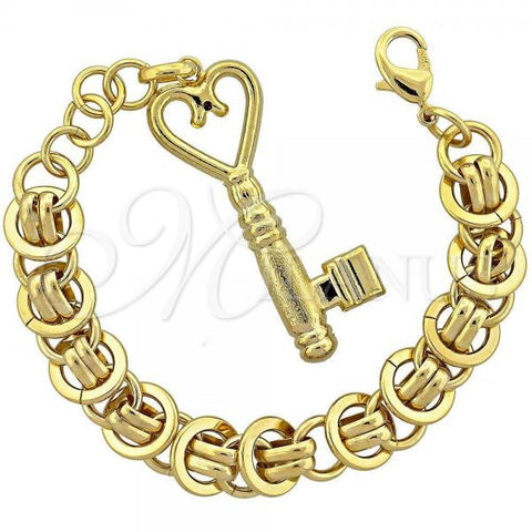 Oro Laminado Charm Bracelet, Gold Filled Style key Design, Polished, Golden Finish, 5.005.011