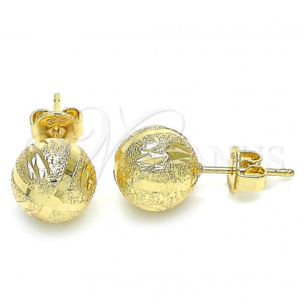 Oro Laminado Stud Earring, Gold Filled Style Diamond Cutting Finish, Golden Finish, 02.100.0104