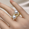 Oro Laminado Multi Stone Ring, Gold Filled Style with White Micro Pave and Ivory Pearl, Polished, Golden Finish, 01.341.0097