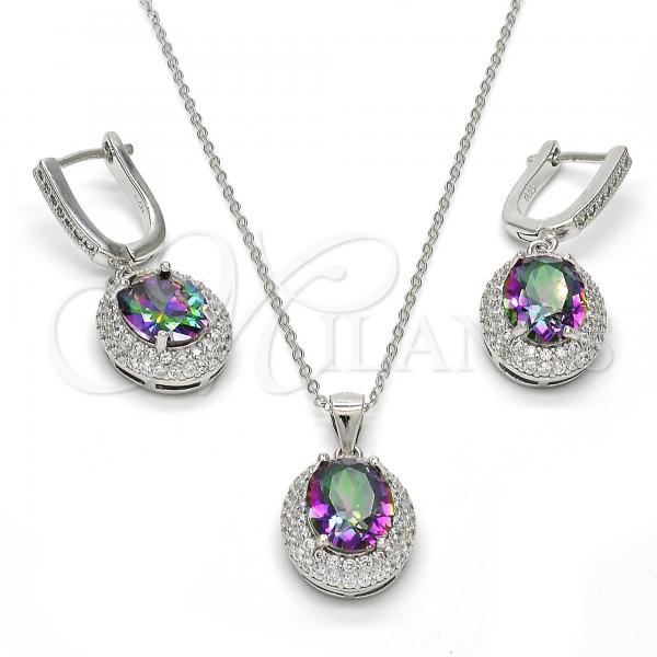 Sterling Silver Earring and Pendant Adult Set, with White Cubic Zirconia and White Micro Pave, Polished, Rhodium Finish, 10.186.0019