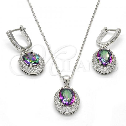 Sterling Silver Earring and Pendant Adult Set, with White Cubic Zirconia and White Micro Pave, Polished, Rhodium Finish, 10.186.0019