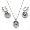 Sterling Silver Earring and Pendant Adult Set, with White Cubic Zirconia and White Micro Pave, Polished, Rhodium Finish, 10.186.0019