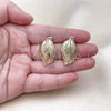 Oro Laminado Stud Earring, Gold Filled Style Leaf Design, Polished, Golden Finish, 02.163.0370