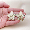 Oro Laminado Stud Earring, Gold Filled Style Flower Design, Diamond Cutting Finish, Golden Finish, 02.213.0819