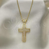 Oro Laminado Pendant Necklace, Gold Filled Style Cross Design, with White Micro Pave, Polished, Golden Finish, 04.156.0227.18