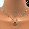 Oro Laminado Pendant Necklace, Gold Filled Style Heart Design, with White Crystal, Polished, Golden Finish, 04.156.0060.20