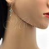 Oro Laminado Long Earring, Gold Filled Style Teardrop Design, with White Cubic Zirconia, Polished, Golden Finish, 02.206.0017