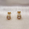 Oro Laminado Stud Earring, Gold Filled Style with White Cubic Zirconia and White Micro Pave, Polished, Golden Finish, 02.342.0292