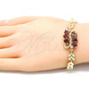 Oro Laminado Fancy Bracelet, Gold Filled Style Teardrop and Leaf Design, with Garnet and White Cubic Zirconia, Polished, Golden Finish, 03.210.0128.07