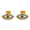 Oro Laminado Stud Earring, Gold Filled Style with Multicolor Micro Pave, Polished, Golden Finish, 02.377.0021