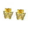 Oro Laminado Stud Earring, Gold Filled Style Butterfly Design, with White Micro Pave, Polished, Golden Finish, 02.210.0666