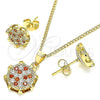 Oro Laminado Earring and Pendant Adult Set, Gold Filled Style with Garnet and White Micro Pave, Polished, Golden Finish, 10.344.0012.1