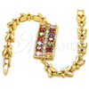 Oro Laminado Fancy Bracelet, Gold Filled Style with Multicolor Cubic Zirconia, Polished, Golden Finish, 03.210.0108.2.07