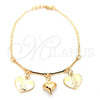 Oro Laminado Charm Bracelet, Gold Filled Style Heart and Mariner Design, Polished, Golden Finish, 03.32.0270.07
