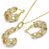 Oro Laminado Earring and Pendant Adult Set, Gold Filled Style Chunky Design, Polished, Tricolor, 10.163.0008.1