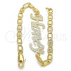 Oro Laminado Fancy Bracelet, Gold Filled Style Nameplate Design, Polished, Golden Finish, 03.63.1977.08