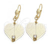 Oro Laminado Dangle Earring, Gold Filled Style Heart Design, with White Cubic Zirconia, Golden Finish, 73.004