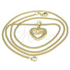 Oro Laminado Pendant Necklace, Gold Filled Style Heart and Love Design, with White Micro Pave, Polished, Golden Finish, 04.156.0345.20