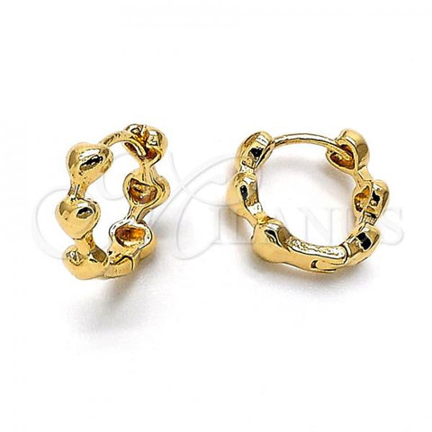 Oro Laminado Huggie Hoop, Gold Filled Style Heart Design, Polished, Golden Finish, 5.133.012
