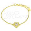 Sterling Silver Fancy Bracelet, Heart Design, with White Cubic Zirconia, Polished, Golden Finish, 03.336.0036.2.07