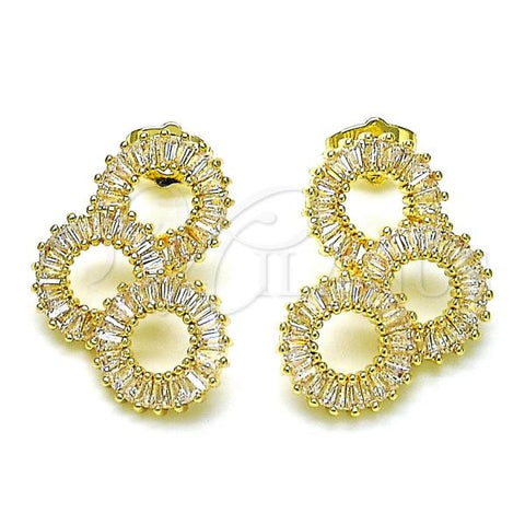 Oro Laminado Dangle Earring, Gold Filled Style Baguette Design, with White Cubic Zirconia, Polished, Golden Finish, 02.195.0269
