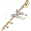 Oro Laminado Charm Bracelet, Gold Filled Style Butterfly and Rattle Charm Design, with White Crystal, Polished, Tricolor, 03.331.0092.08