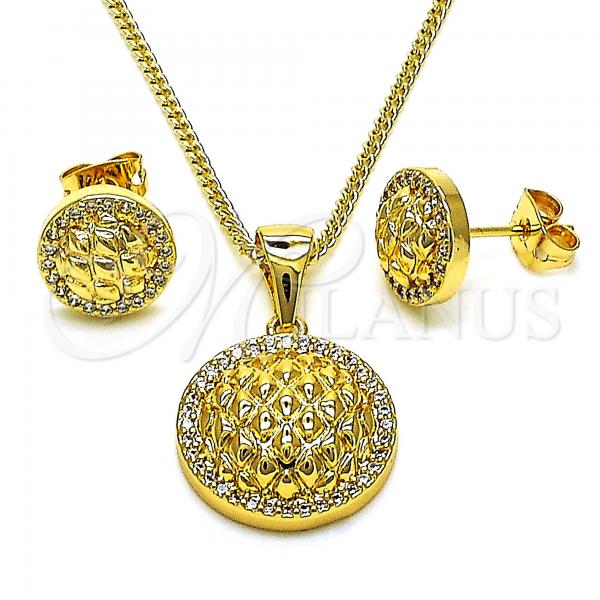 Oro Laminado Earring and Pendant Adult Set, Gold Filled Style with White Micro Pave, Polished, Golden Finish, 10.342.0107