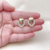 Oro Laminado Stud Earring, Gold Filled Style Heart Design, with White Micro Pave, Polished, Golden Finish, 02.283.0231