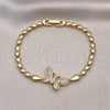 Oro Laminado Fancy Bracelet, Gold Filled Style Butterfly and Heart Design, with White Micro Pave, Polished, Golden Finish, 03.283.0325.07