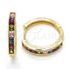 Oro Laminado Huggie Hoop, Gold Filled Style with Multicolor Cubic Zirconia, Polished, Golden Finish, 02.210.0106.1.25
