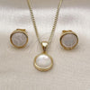 Oro Laminado Earring and Pendant Adult Set, Gold Filled Style with Ivory Opal, Polished, Golden Finish, 10.342.0210