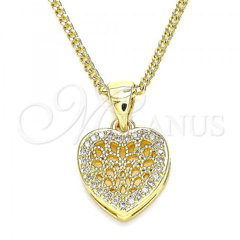 Oro Laminado Pendant Necklace, Gold Filled Style Heart Design, with White Micro Pave, Polished, Golden Finish, 04.156.0327.20