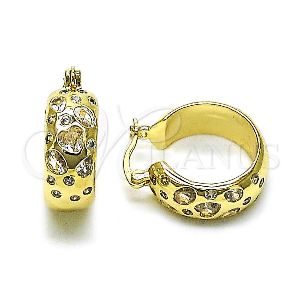 Oro Laminado Small Hoop, Gold Filled Style Heart Design, with White Cubic Zirconia, Polished, Golden Finish, 02.195.0320.20