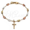 Oro Laminado Charm Bracelet, Gold Filled Style Crucifix Design, Diamond Cutting Finish, Tricolor, 03.351.0159.08