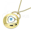 Oro Laminado Pendant Necklace, Gold Filled Style Evil Eye and Heart Design, with White Mother of Pearl, Polished, Golden Finish, 04.156.0423.20