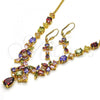 Oro Laminado Necklace and Earring, Gold Filled Style Flower and Teardrop Design, with Multicolor Cubic Zirconia, Polished, Golden Finish, 06.221.0008.1